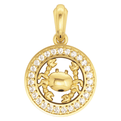 Cancer Charm in 14K Gold Studded with Diamonds with leather cord
